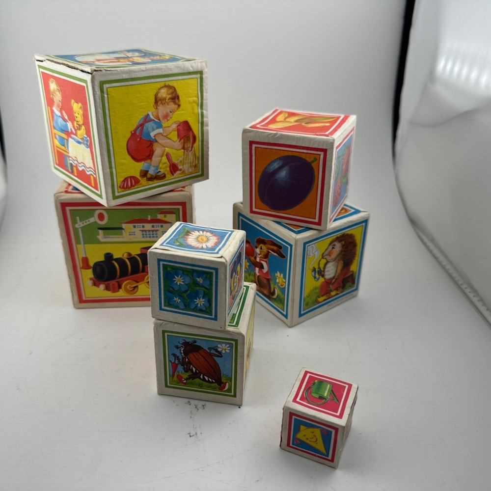 Vintage 1940 German Wooden Nesting Blocks Set of 7 Antique Toy Germany